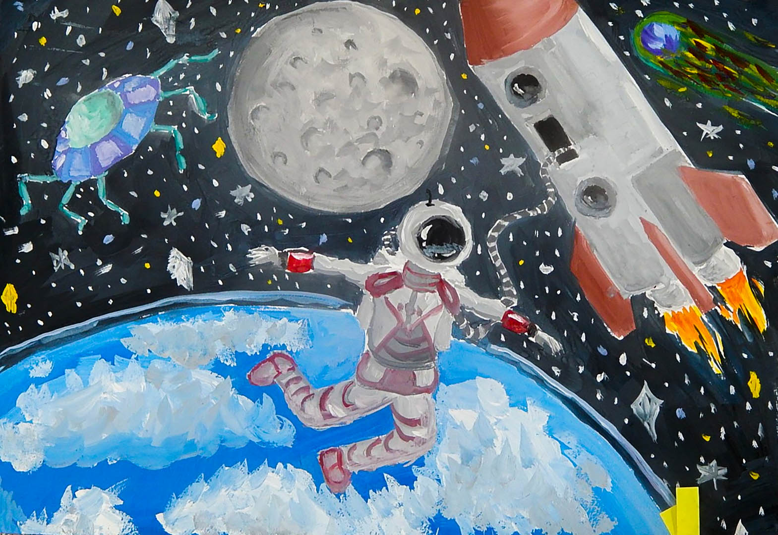 Как можно нарисовать космос. Рисунок на тему космос. Рисунок на космическую тему. Рисунок ко Дню космонавтики. Детские рисунки на тему космос.